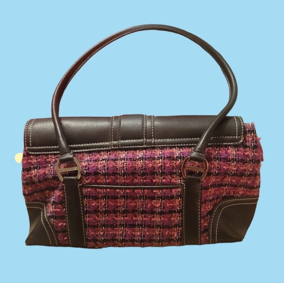 Liz Claiborne Tweed Plaid Fabric Satchel Purse Medium Size 12 by 7 - Picture 2 of 7